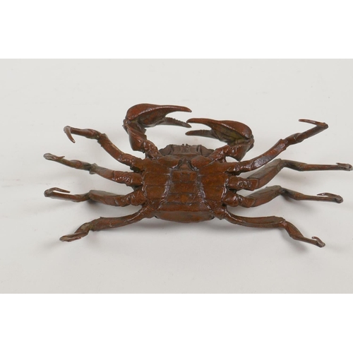 20 - A Japanese bronze okimono of a crab, impressed seal mark to base, 6