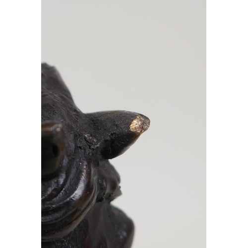 32 - A bronze figure of a horse, on a marble base, 8½