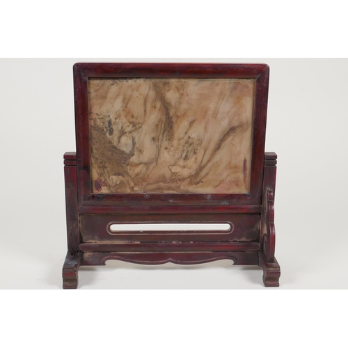 54 - A Chinese stone and hardwood table screen, 9½