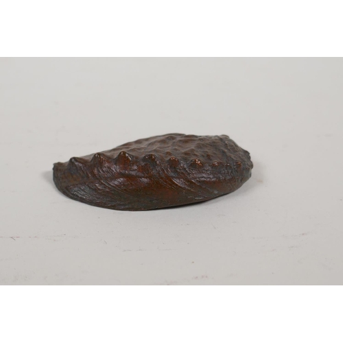 55 - A Japanese bronze okimono of an oyster shell, indistinct impressed mark to interior, 3