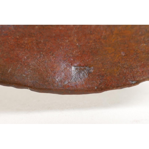 55 - A Japanese bronze okimono of an oyster shell, indistinct impressed mark to interior, 3