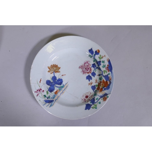 10 - A C19th Chinese porcelain bowl with floral decoration in raised enamels, AF cracked, repaired, 9&fra... 