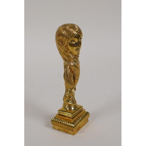 11 - An Art Nouveau style gilt metal desk seal, the handle in the form of a female bust, 4