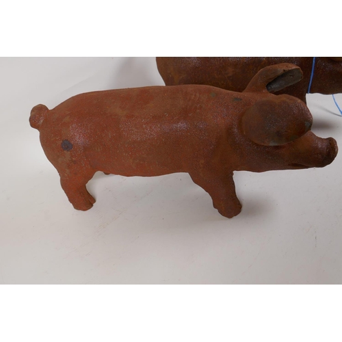 27 - A pair of cast iron garden figures of pigs, 17