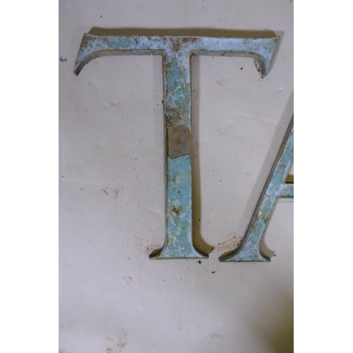 4 - Architectural salvage, antique enamelled copper sign letters, removed from the Rosebery Stand, Epsom... 