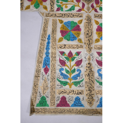 56 - An Islamic linen robe with all over hand painted calligraphy decoration 41