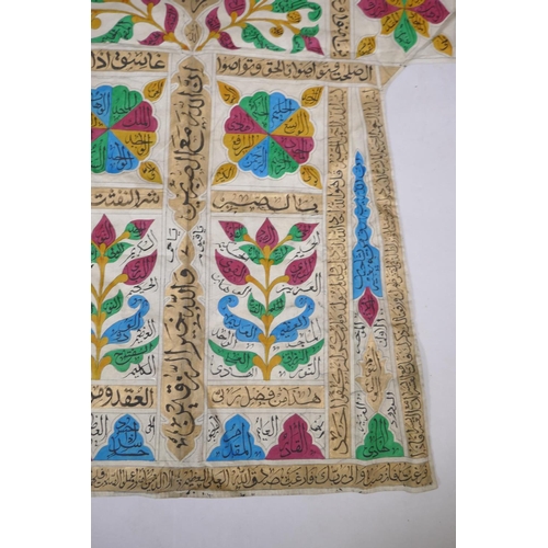 56 - An Islamic linen robe with all over hand painted calligraphy decoration 41