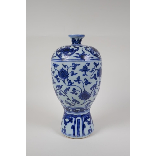 30 - A Chinese ming style blue and white porcelain vase with scrolling lotus flower pattern, 11½