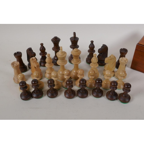 37 - A turned wood chess set, kings 3½