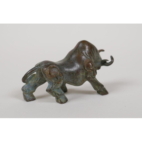 5 - A Japanese bronze okimono bull, 3