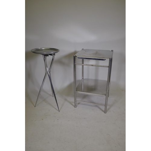 1204 - A stainless steel two tier table and a medical fold up instrument table, largest 18