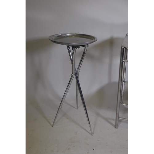 1204 - A stainless steel two tier table and a medical fold up instrument table, largest 18