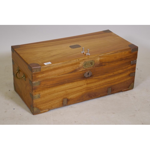 1210 - A small camphorwood chest with campaign style mounts, 28