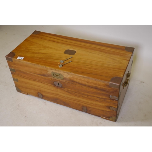 1210 - A small camphorwood chest with campaign style mounts, 28