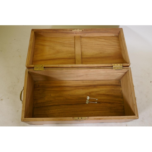 1210 - A small camphorwood chest with campaign style mounts, 28