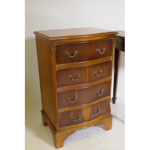 1212 - A yew wood serpentine front chest of four drawers, 20