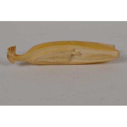 15 - A Japanese Meiji period okimono carved as a banana, 5½