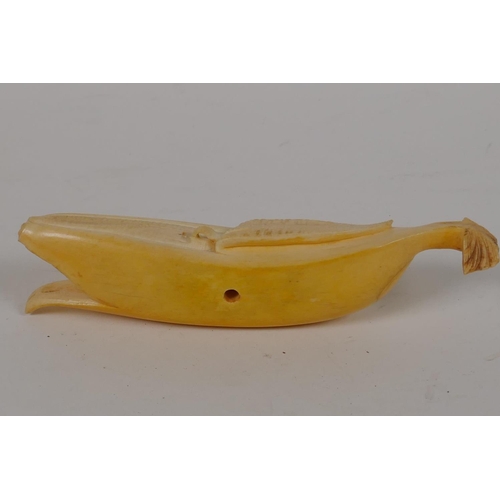 15 - A Japanese Meiji period okimono carved as a banana, 5½