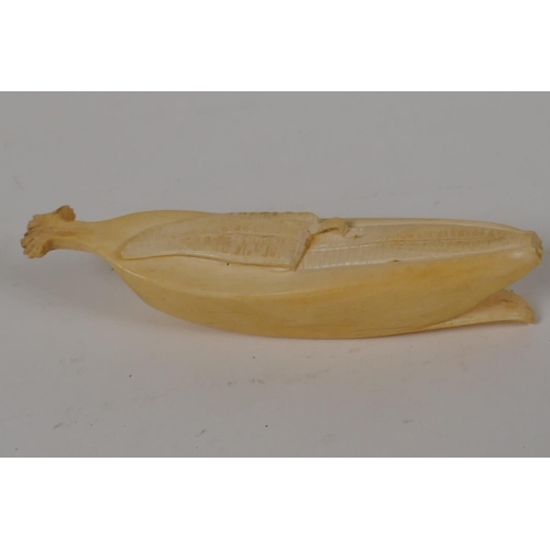 15 - A Japanese Meiji period okimono carved as a banana, 5½