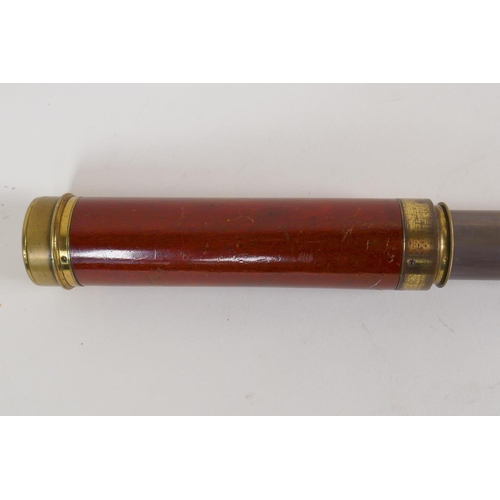 34 - A C19th brass and mahogany three draw telescope by Jennings of Ipswich, 22