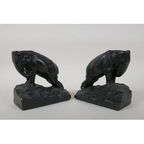 37 - A pair of filled and bronzed copper elephant bookends, 6