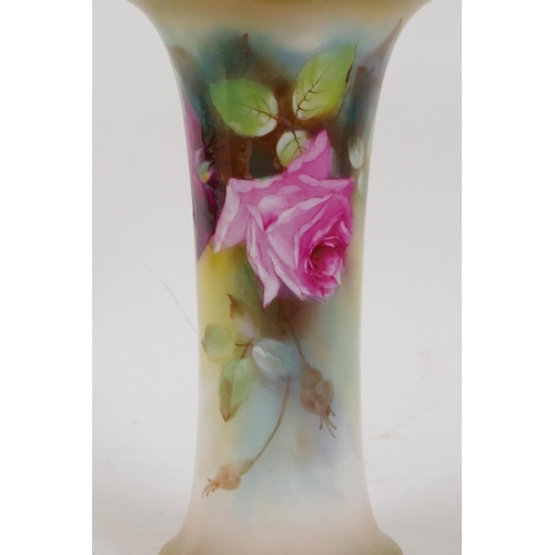 79 - A Royal Worcester Kitty Blake vase with rose decoration, signed, 7½