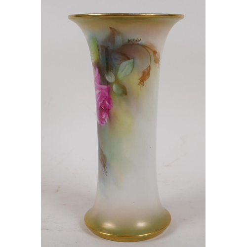 79 - A Royal Worcester Kitty Blake vase with rose decoration, signed, 7½