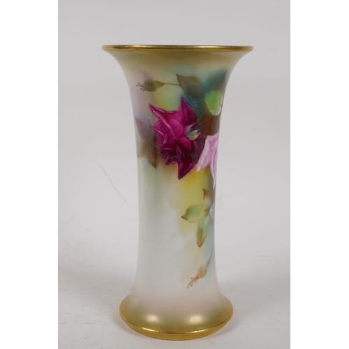 79 - A Royal Worcester Kitty Blake vase with rose decoration, signed, 7½