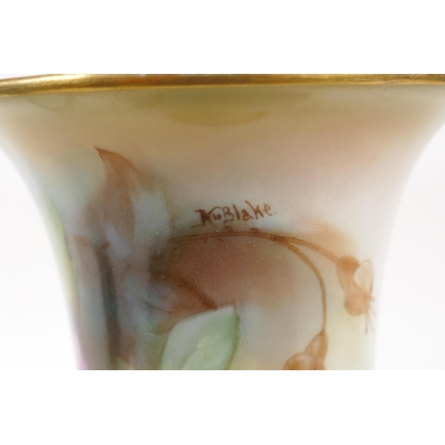 79 - A Royal Worcester Kitty Blake vase with rose decoration, signed, 7½