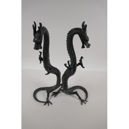 11 - A pair of Chinese bronze dragons, 16½