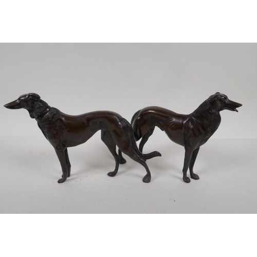 2 - A pair of bronze figures of hounds, 6½