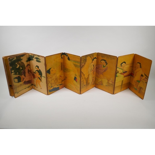 21 - A Chinese printed concertina book with erotic scenes, 6½