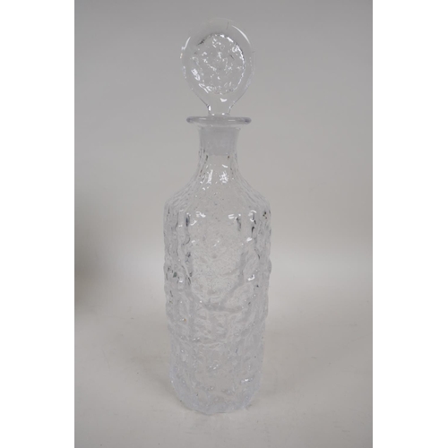 3 - A Whitefriars bark finish clear glass decanter and stopper, 13