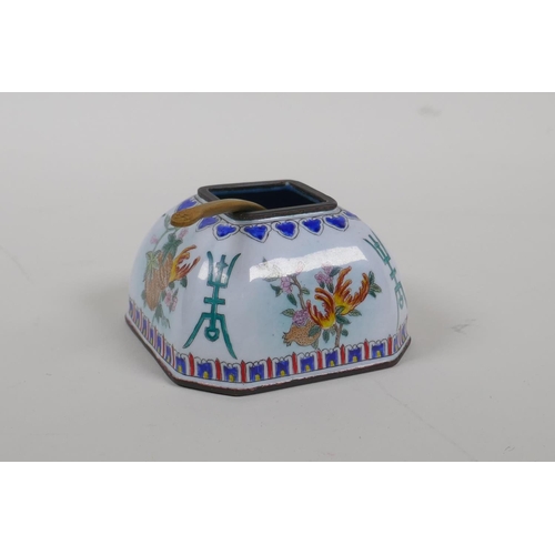 33 - A Canton enamelled copper salt pot decorated with pomegranates, peaches and Buddha's fingers, 4 char... 