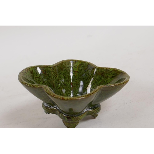 36 - A Chinese stoneware and porcelain green glazed leaf dish, 4