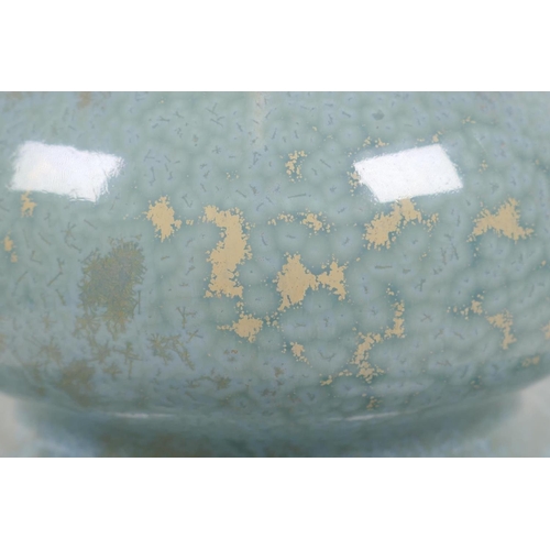 46 - A celadon glazed studio pottery double gourd vase, 10