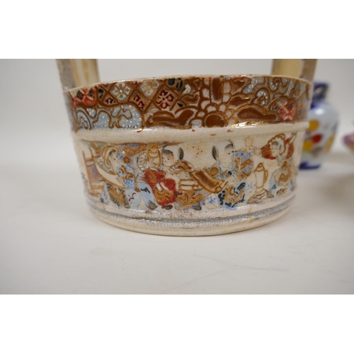 8 - A Japanese Meiji period Satsuma porcelain well bucket painted with figures, 6