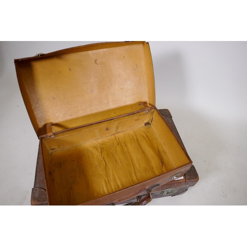 1200 - A vintage leather suitcase by R.W. Forsyth, a smaller leather case and an attache case, 26