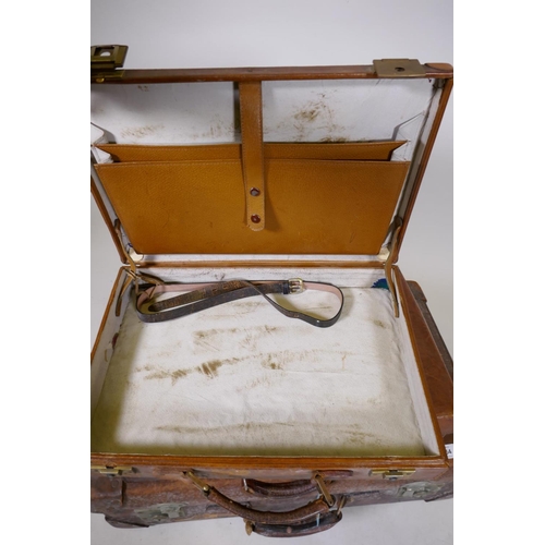 1200 - A vintage leather suitcase by R.W. Forsyth, a smaller leather case and an attache case, 26