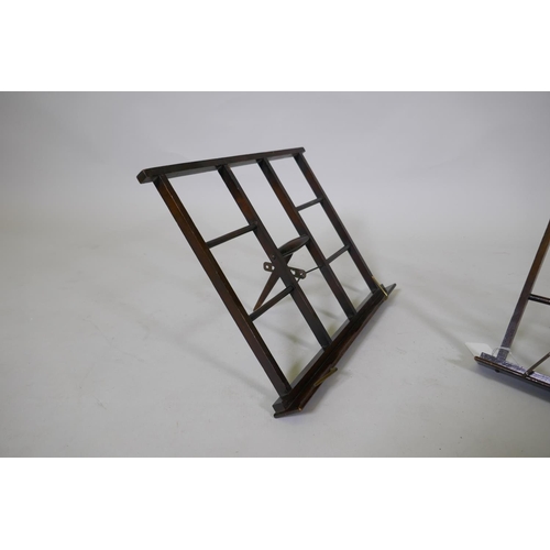 2 - A pair of stained beech wood music stands, 42cm x 33cm