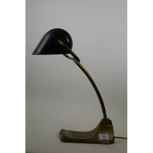 25 - A vintage French brass desk lamp with adjustable shade, approx 40cm high