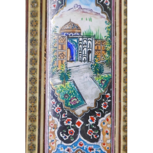 31 - A Moorish sadeli work and enamel decorated picture frame, AF, 30cm x 25cm