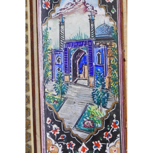 31 - A Moorish sadeli work and enamel decorated picture frame, AF, 30cm x 25cm