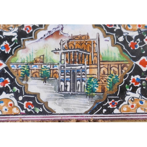 31 - A Moorish sadeli work and enamel decorated picture frame, AF, 30cm x 25cm