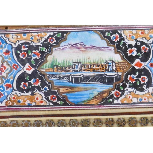 31 - A Moorish sadeli work and enamel decorated picture frame, AF, 30cm x 25cm