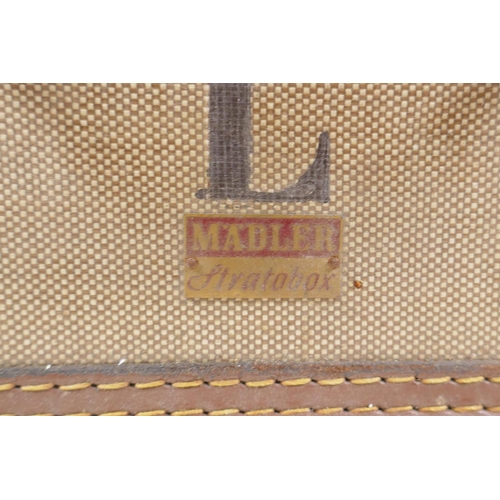 37 - A mid century Madler Stratobox suitcase, with stitched leather trim, AF damage to back corner, 56 x ... 