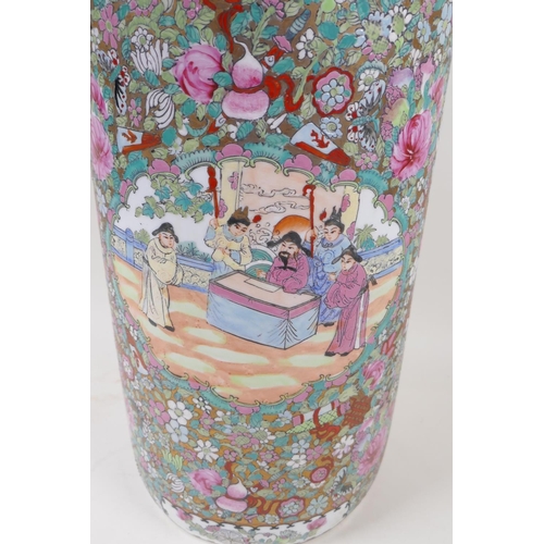 43 - A famille rose pattern Chinese porcelain cylindrical stick stand, 47cm high