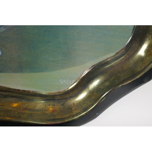 44 - A pair of decorative tin serving trays labelled Ian Logan and Sherwood Studios, 56 x 44cm