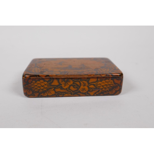 47 - An early C19th Scottish Mauchline ware sycamore pen work snuff box, bearing the motto 'Such is Life'... 