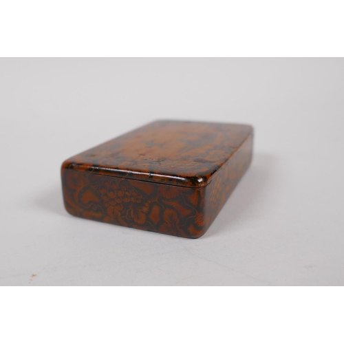 47 - An early C19th Scottish Mauchline ware sycamore pen work snuff box, bearing the motto 'Such is Life'... 